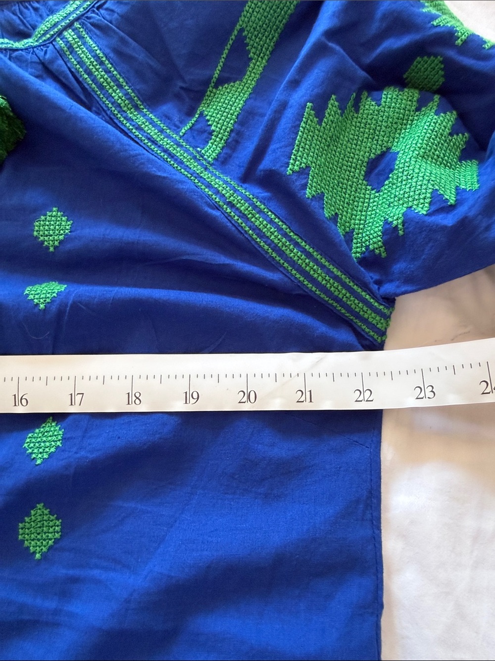 Gretchen Scott Designs Cobalt Blue Dress with Green Embroidery - Picture 8 of 10